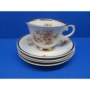 Arabia Finland Myrna 1 Footed Cup And 4 Saucers In Excellent Used Condition 1999